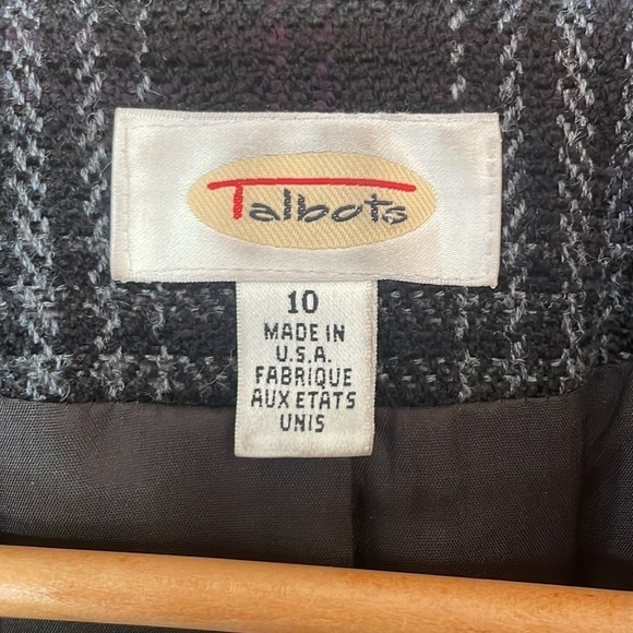 Talbots Plaid Button Up Wool Blazer Black/Grey size 10 - Picture 2 of 9